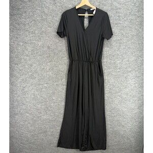 New Jenny Boston Jumpsuit Women S Small Black V-Neck Short Sleeve Hoook & Eye